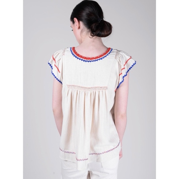 Ulla Johnson Katya Crochet-trimmed Embroidered Silk-noil Blouse In Natural NWT - Picture 5 of 8